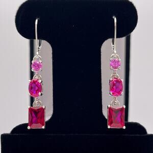 5ctw Multi Cut Pink Sapphire and Ruby Earrings Valentines Jewelry Gift